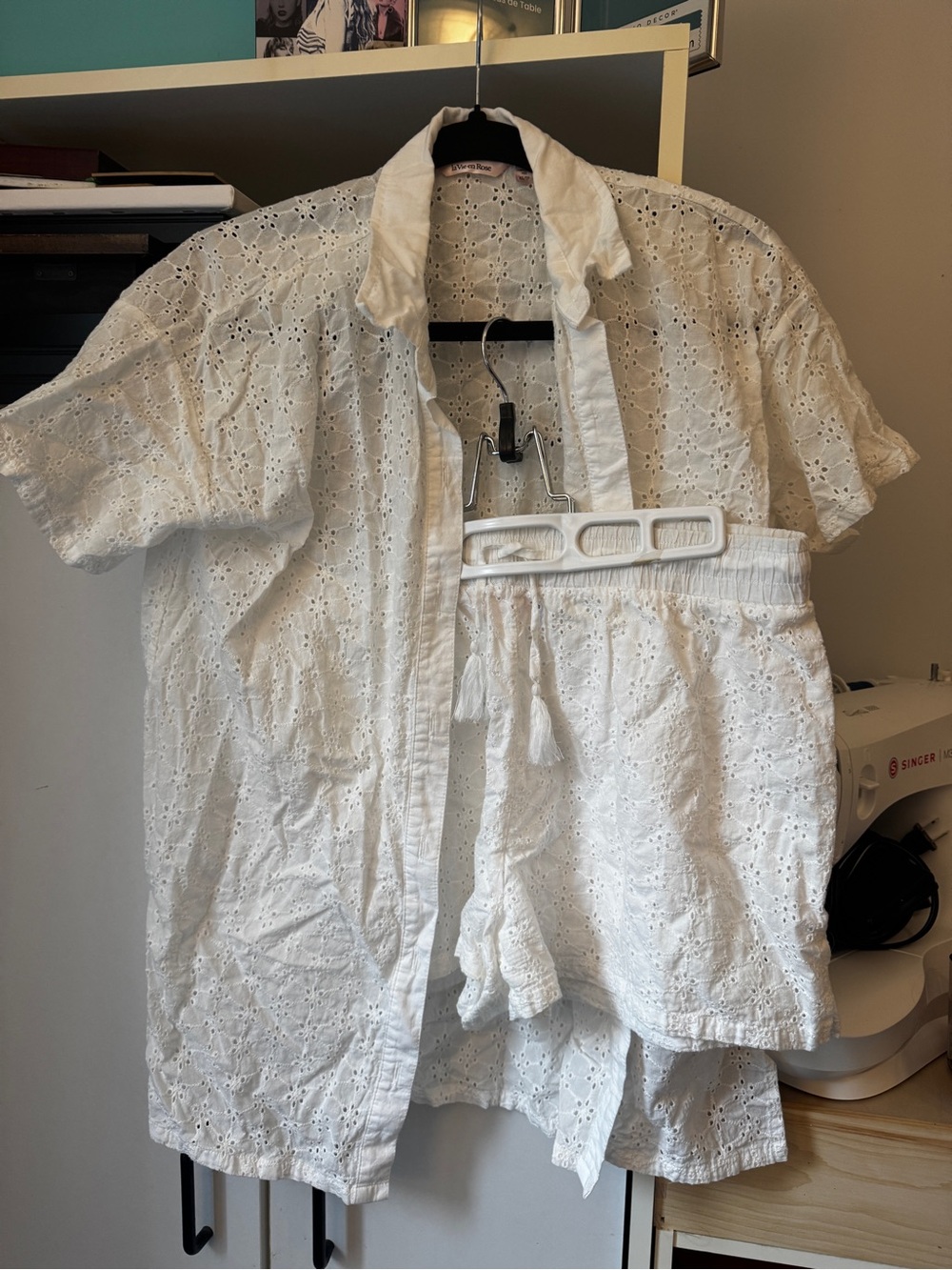 La Vie En Rose White Eyelet Coverup Shirt and Shorts Set
